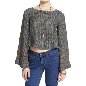 Free People Stars Aligned Printed Top Long Sleeve Jade Green Combo Size Small